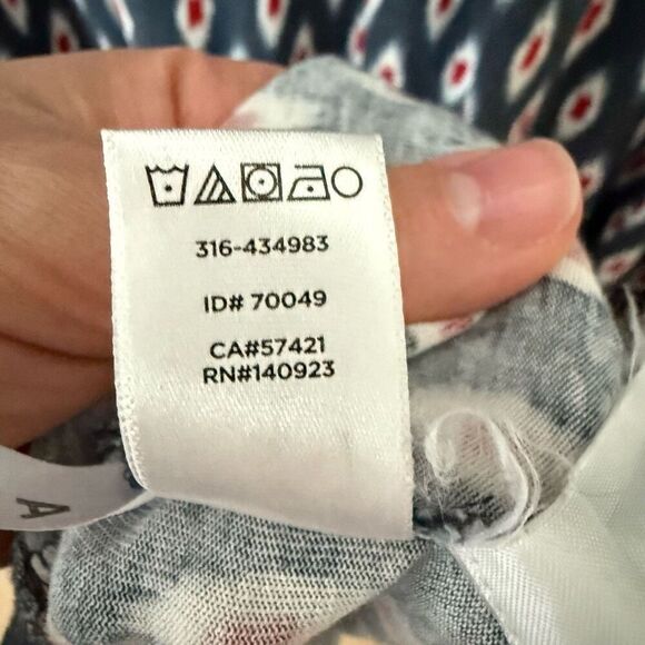 LOFT Maxi Dress Small Ikat Blue Red White Cap Sleeve Elastic Waist Scoop Neck - Picture 11 of 12